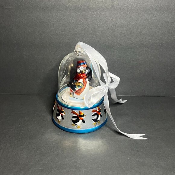 Mr Christmas Musical Rotating Penguin Joy to the World Glass Dome Ornament 4" - Picture 1 of 8